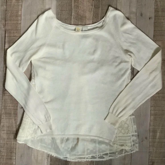 Anthropologie Little Yellow Bird Avery White Lace Longsleeve Top Sweater Med. - Picture 7 of 12
